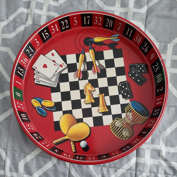 Vintage Game Room Serving Metal Tray 13" D - Picture 1 of 4